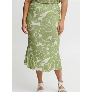 White and Green Ladies Patterned Midi Skirt Fransa - Ladies