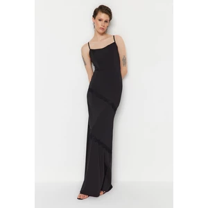 Trendyol Black Fitted Evening Dress With Knitted Lace