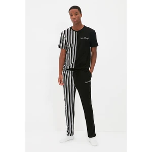 Trendyol Black Men's Regular Half Striped Knitted Pajamas Set