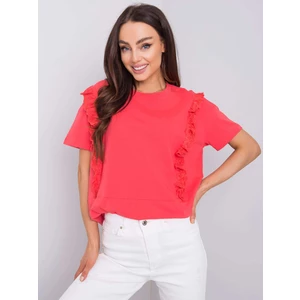 Dark coral cotton t-shirt with ruffles