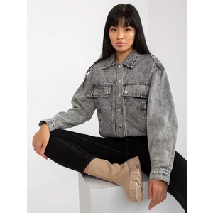 Grey women's denim jacket with pockets