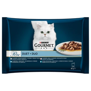 GOURMET PERLE Duo Multipack 12(4x85g) losos s treskou/morske ryby s tuniakem/losos s belomäsymi rybami/sardinky s tuniakem