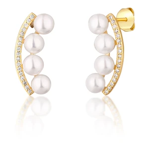 JwL Luxury Pearls Pozlátené náušnice s riečnymi perlami a zirkónmi JL0745