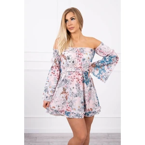 Off-the-shoulder floral dress powdered pink