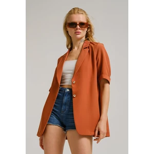 armonika Women's Cinnamon Short Sleeve Two-Button Oversized Jacket