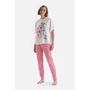Dagi White License Printed Short Sleeved Knitted Pajamas Set