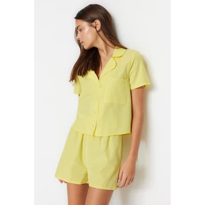 Trendyol Weave Yellow Cotton Shirt-Shorts Pajamas Set