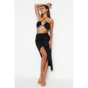 Trendyol Black Maxi Weave Tasseled Skirt