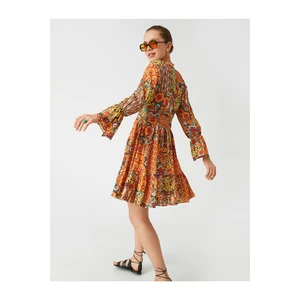 Koton Ethnic Patterned Mini Dress with Long Sleeves