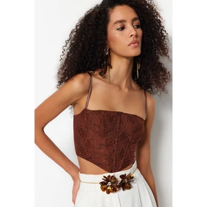 Trendyol Brown Crop Lined Corset Detail Aggravated Lace Bustier
