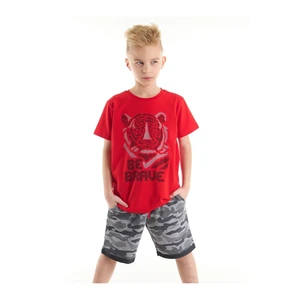 Mushi Brave Tiger Boy Red T-Shirt Camouflage Shorts Set