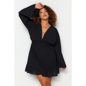 Trendyol Curve Black Woven Beach Dress with Double Breasted Collar