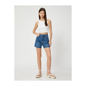 Koton Denim Shorts With Pocket High Waist, distressed detail Cotton.