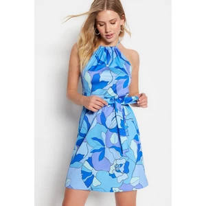 Trendyol A-Line Mini Woven Floral Dress with Blue Belt