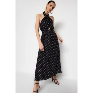 Trendyol Black A-Line Maxi Halter Neck Polka Dot Dress With Belt