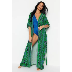 Trendyol Ethnic Patterned Belted Maxi Woven Kimono & Kaftan