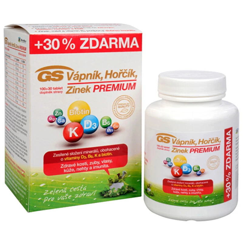 Green-Swan GS Vápník Hořčík Zinek Premium 100 tbl. + 30 tbl. ZDARMA Green-Swan GS Vápník Hořčík Zinek Premium 100 tbl. + 30 tbl. ZDARMA