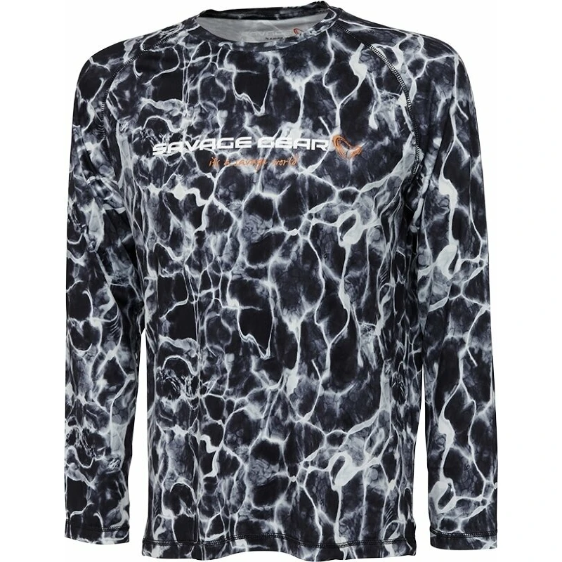 Savage Gear Tričko Night UV Long Sleeve T-Shirt Black Waterprint L