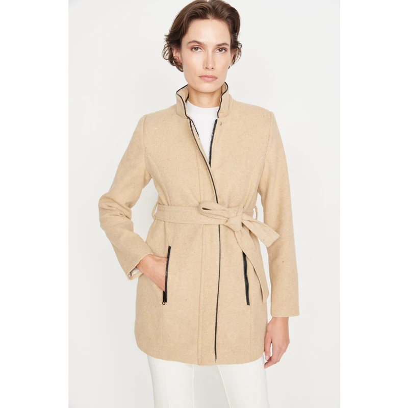 Trendyol Beige Belted Cachet Coat