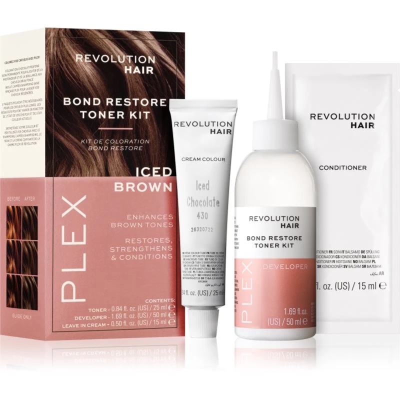 Revolution Haircare Plex Bond Restore Kit sada pro zvýraznění barvy vlasů odstín Iced Chocolate Revolution Haircare Plex Bond Restore Kit sada pro zvýraznění barvy vlasů odstín Iced Chocolate