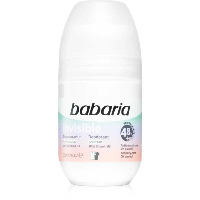 Babaria Deodorant Invisible antiperspirant roll-on proti bílým a žlutým skvrnám 50 ml