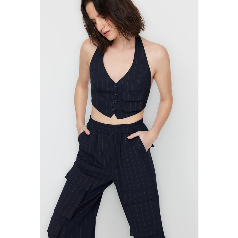Trendyol X Sagaza Studio Navy Blue Striped Vest Trendyol X Sagaza Studio Navy Blue Striped Vest
