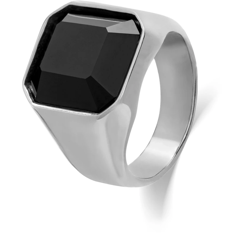 Troli Masivní prsten z oceli s černým krystalem 62 mm