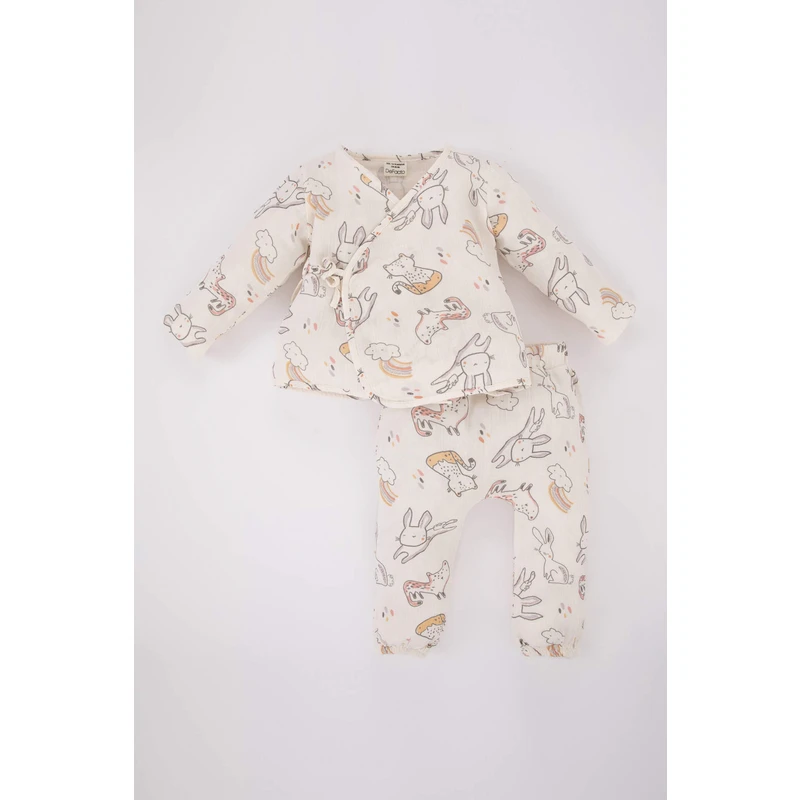 DEFACTO Baby Girl Patterned Long Sleeve Top Bottom Muslin 2-piece Set