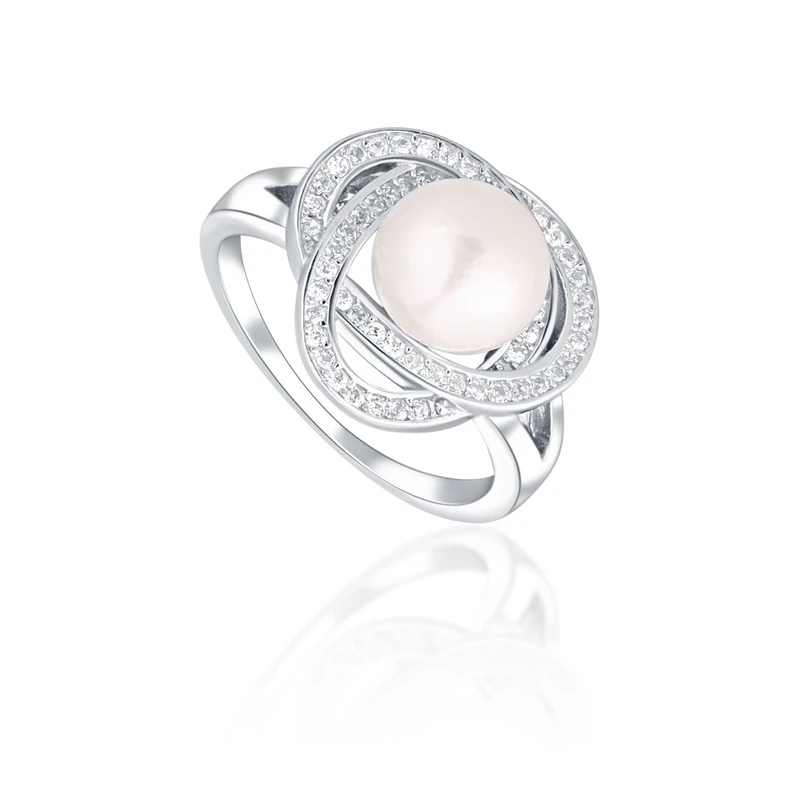 JwL Luxury Pearls Okouzlující prsten s pravou perlou a zirkony JL0759 56 mm