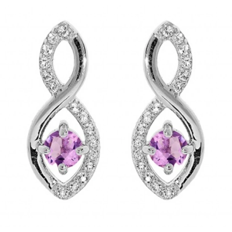 Brilio Silver Třpytivé stříbrné visací náušnice s ametysty Precious Stone SE09089AM